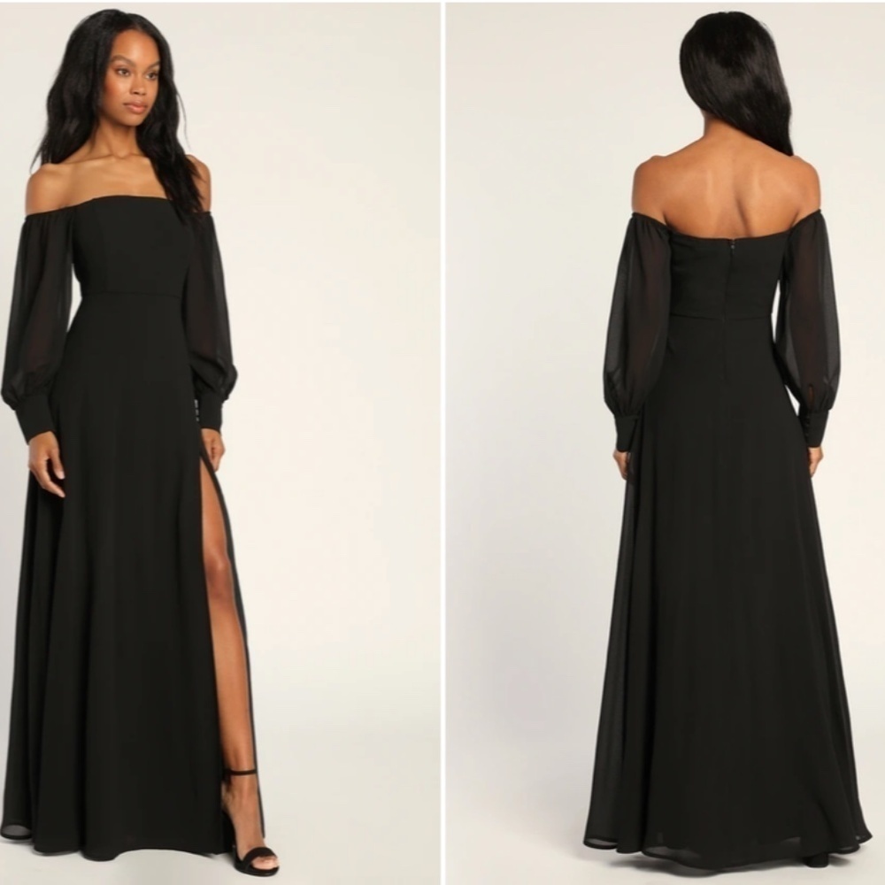LULU's Sexy Prom Elegant Boho Long Sleeve Romantic Flowy Bridesmaid Wedding Maxi - Picture 3 of 4